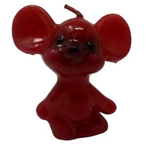 Vintage Red Mouse Figurine Candle Handmade Kitschy Animal Decor Trinket Shelf